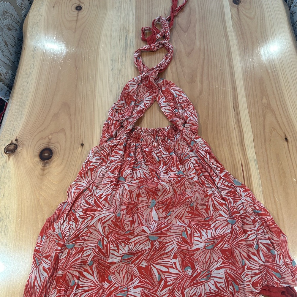 Red Floral Halter Dress